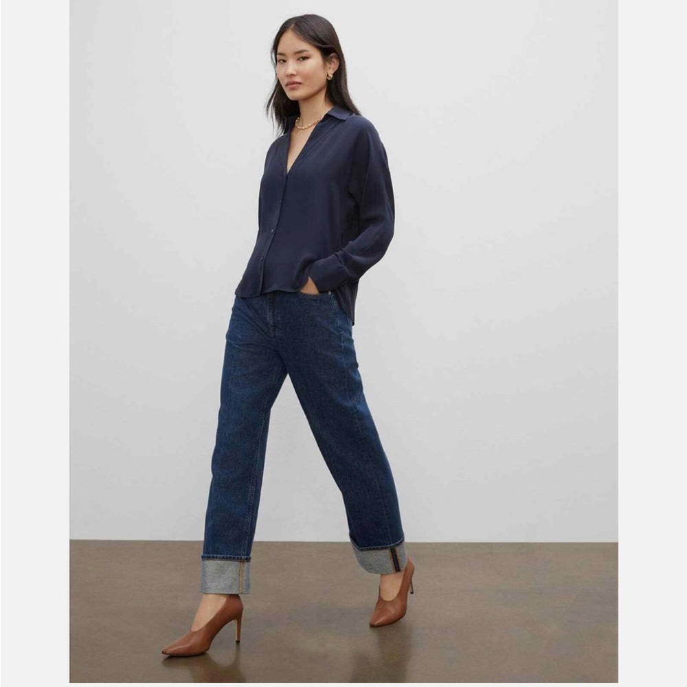 Club Monaco Women's High‎ Rise Straight Leg Cuffed Blue Jeans Classic
